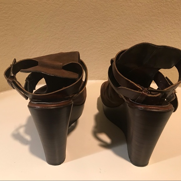 LimeLight Brown Fabric Sandals, 4” Wedge Heels - Picture 3 of 6